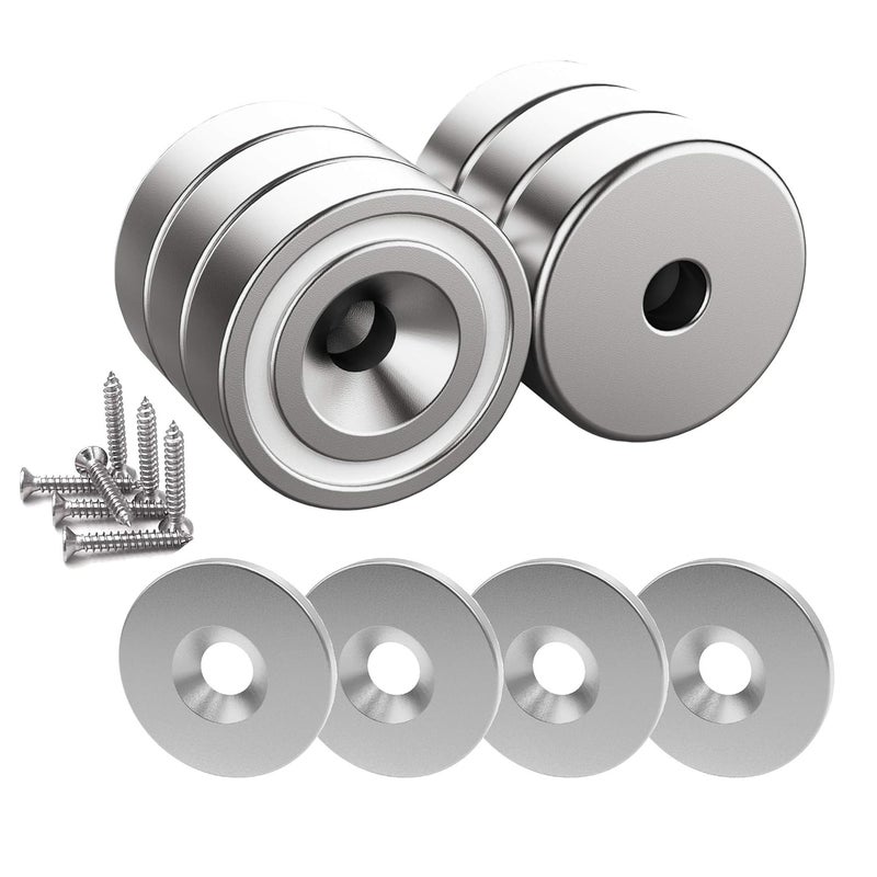 Magnetpro 6 Pieces Magnets 25 LB Force 20 x 7 mm with Countersunk Hole and Steel Capsule, Pot Magnet with Screws and 6 Steel Counterparts - Image 1